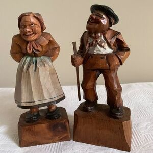 Anri Italy Carved Man & Woman Folk Art